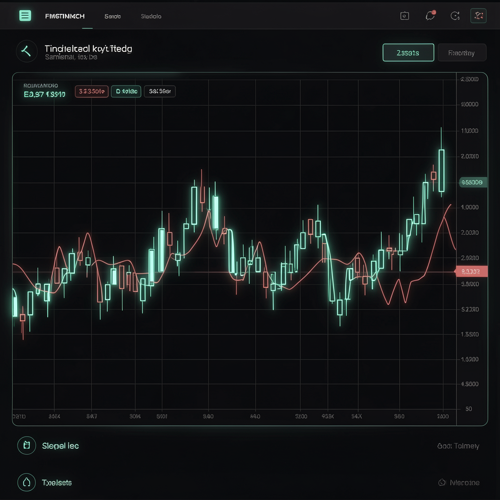 Professional forex candlestick chart with glowing technical indicators